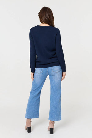 Navy | Textured Knitted Long Sleeve Jumper
