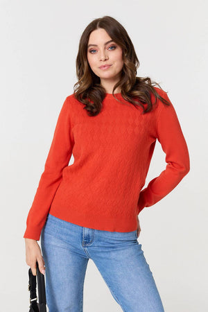 Orange | Textured Knitted Long Sleeve Jumper
