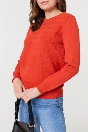 Orange | Textured Knitted Long Sleeve Jumper
