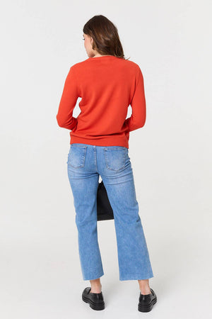 Orange | Textured Knitted Long Sleeve Jumper

