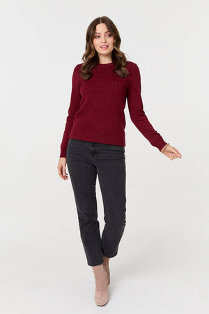 Red | Textured Knitted Long Sleeve Jumper
