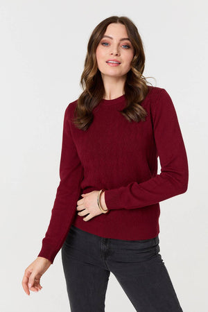 Red | Textured Knitted Long Sleeve Jumper :Model is 5'9