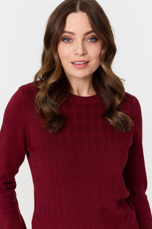 Red | Textured Knitted Long Sleeve Jumper
