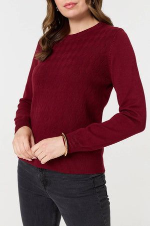 Red | Textured Knitted Long Sleeve Jumper
