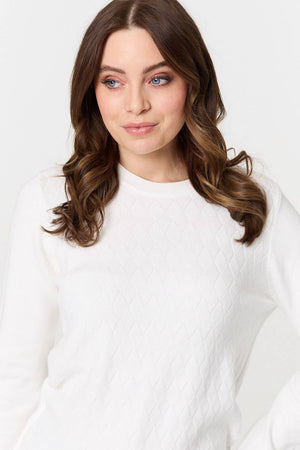White | Textured Knitted Long Sleeve Jumper
