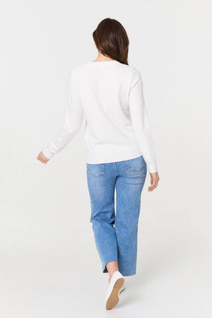 White | Textured Knitted Long Sleeve Jumper
