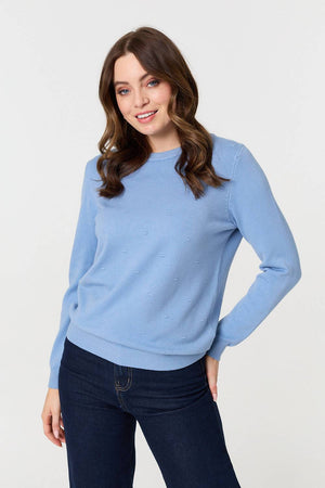 Blue | Textured  Soft Knit Long Sleeve Jumper

