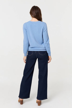 Blue | Textured  Soft Knit Long Sleeve Jumper
