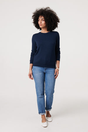 Navy | Textured  Soft Knit Long Sleeve Jumper
