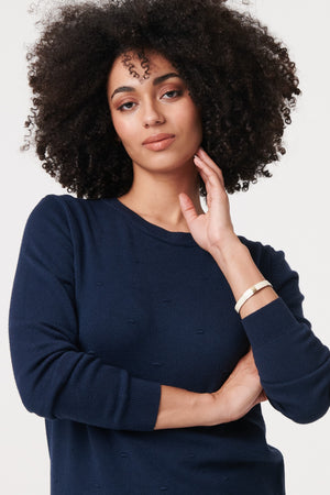 Navy | Textured  Soft Knit Long Sleeve Jumper
