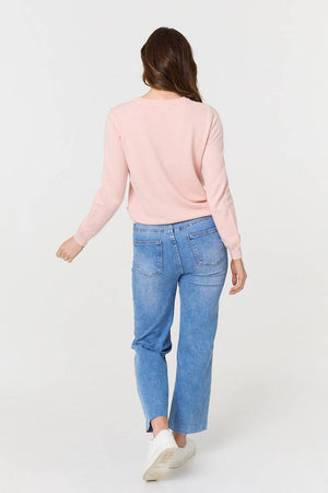Pink | Textured  Soft Knit Long Sleeve Jumper
