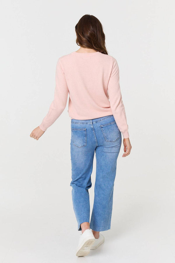 Pink | Textured  Soft Knit Long Sleeve Jumper
