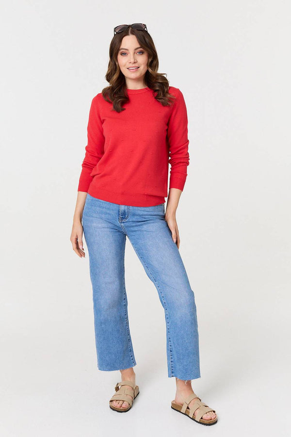Red | Textured  Soft Knit Long Sleeve Jumper
