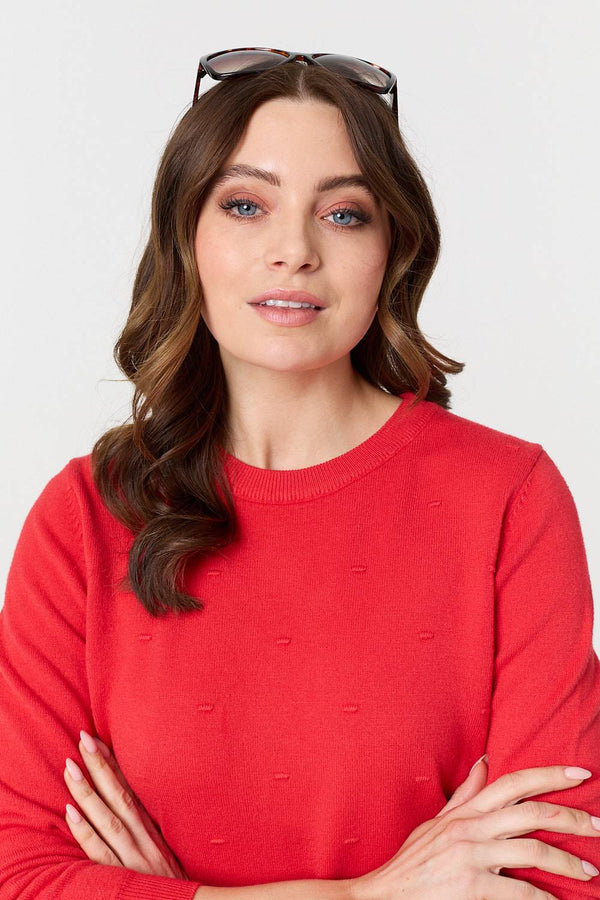 Red | Textured  Soft Knit Long Sleeve Jumper
