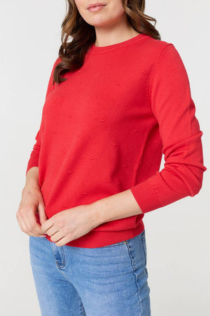 Red | Textured  Soft Knit Long Sleeve Jumper
