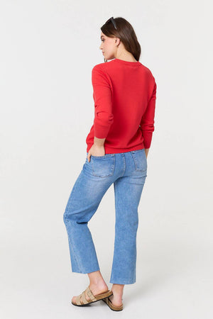 Red | Textured  Soft Knit Long Sleeve Jumper
