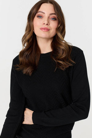 Black | Chevron Soft Knit Long Sleeve Jumper
