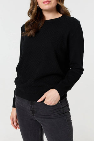 Black | Chevron Soft Knit Long Sleeve Jumper
