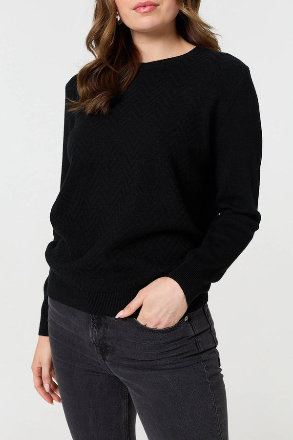 Black | Chevron Soft Knit Long Sleeve Jumper
