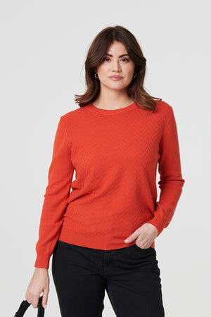 Orange | Chevron Soft Knit Long Sleeve Jumper
