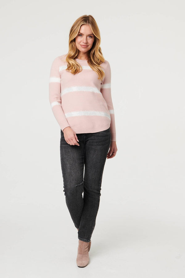 Pink | Sparkle Striped Long Sleeve Slim Jumper

