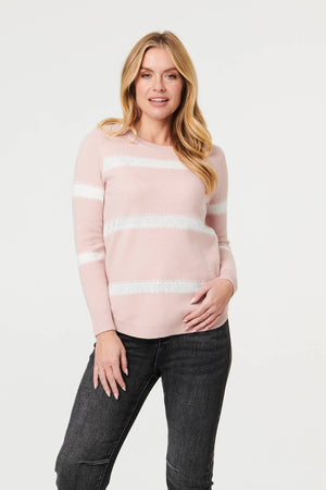 Pink | Sparkle Striped Long Sleeve Slim Jumper
