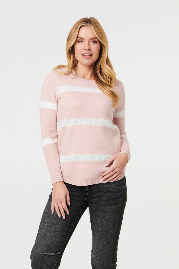 Pink | Sparkle Striped Long Sleeve Slim Jumper
