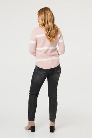 Pink | Sparkle Striped Long Sleeve Slim Jumper
