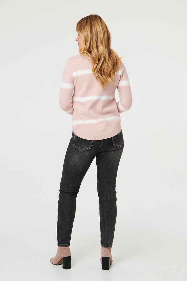 Pink | Sparkle Striped Long Sleeve Slim Jumper
