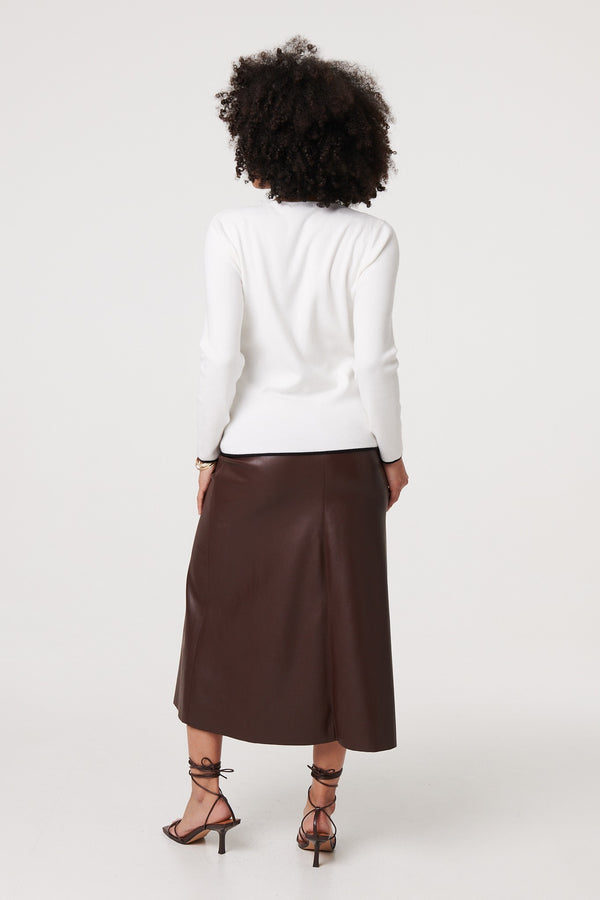 White | Contrast Trim V-Neck Knit Top

