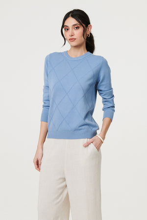Blue | Slim Fit Textured Knit Jumper
