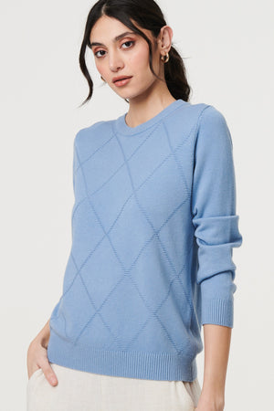 Blue | Slim Fit Textured Knit Jumper