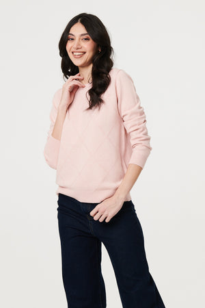 Pink | Slim Fit Textured Knit Jumper : Model is 5'11