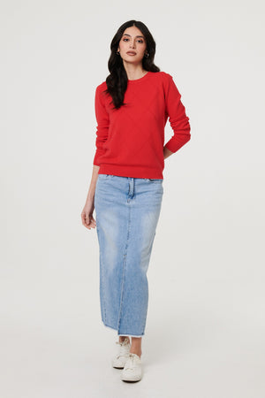 Red | Slim Fit Textured Knit Jumper