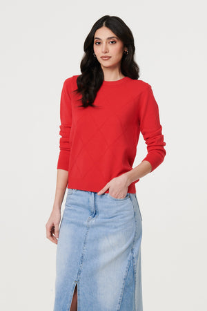 Red | Slim Fit Textured Knit Jumper