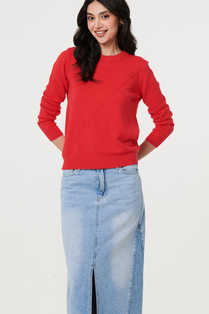Red | Slim Fit Textured Knit Jumper