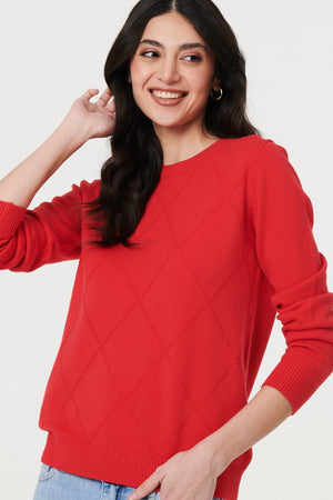 Red | Slim Fit Textured Knit Jumper : Model is 5'11