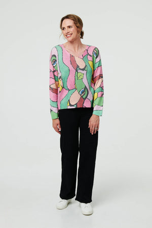 Pink | Abstract Long Sleeve Textured Top
