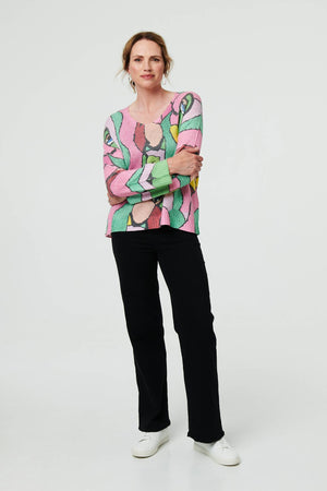 Pink | Abstract Long Sleeve Textured Top
