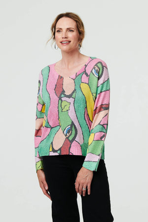 Pink | Abstract Long Sleeve Textured Top
