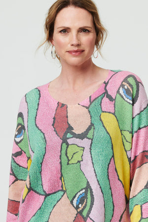 Pink | Abstract Long Sleeve Textured Top
