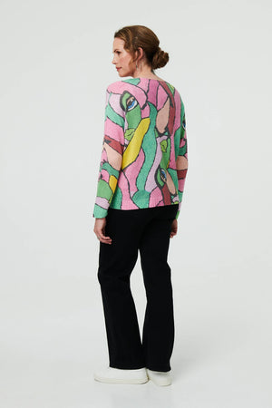 Pink | Abstract Long Sleeve Textured Top
