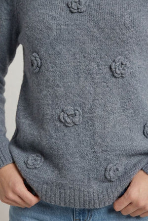 Blue | Floral Stitch Detail Relaxed Jumper