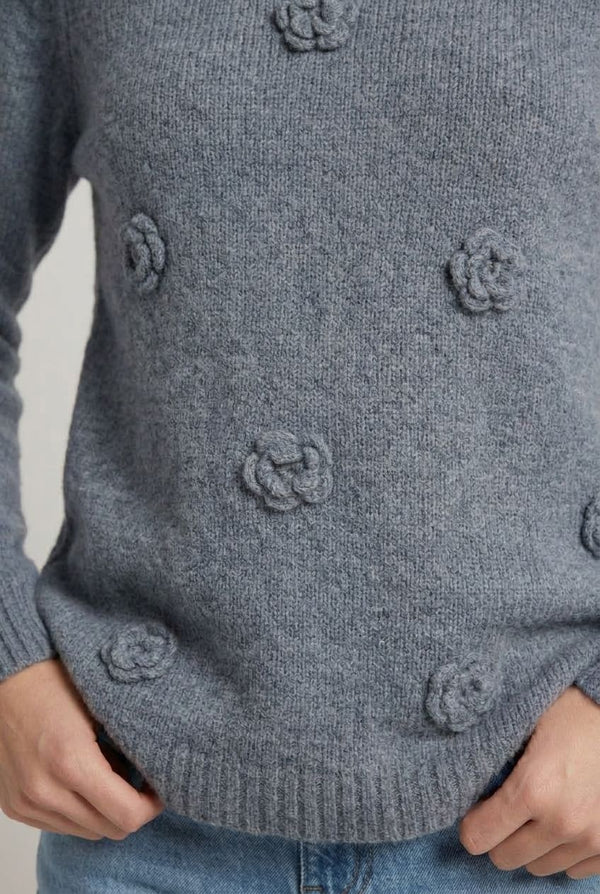 Blue | Floral Stitch Detail Relaxed Jumper