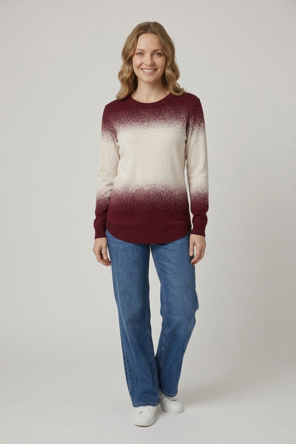 Burgundy | Printed Long Sleeve Curve Hem Top