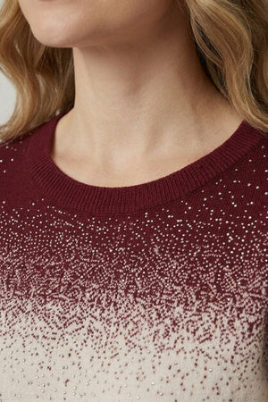 Burgundy | Printed Long Sleeve Curve Hem Top