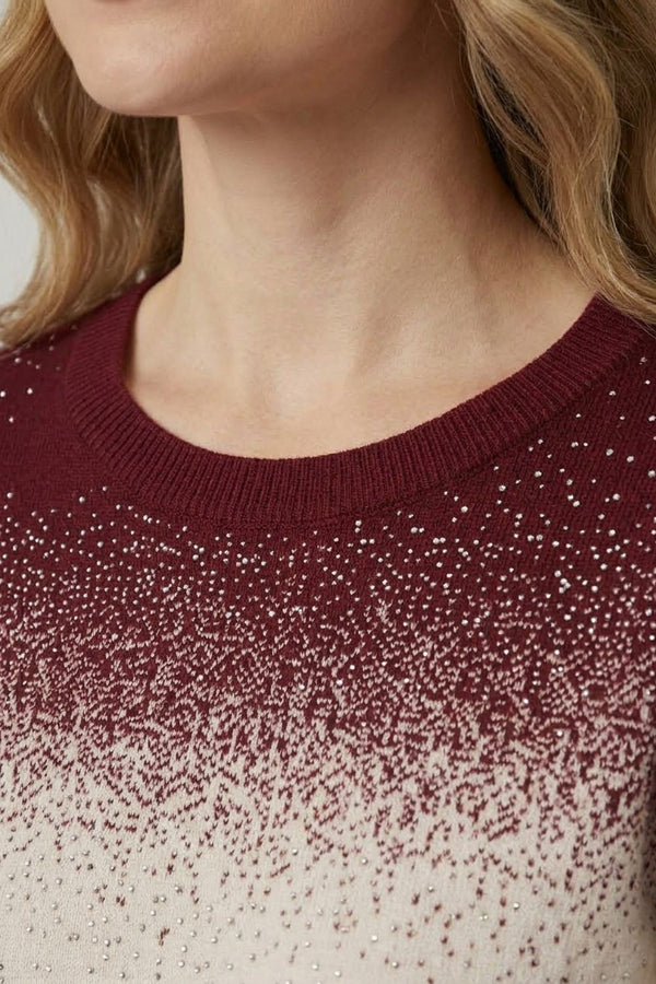 Burgundy | Printed Long Sleeve Curve Hem Top