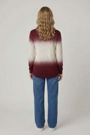 Burgundy | Printed Long Sleeve Curve Hem Top
