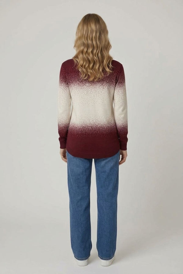 Burgundy | Printed Long Sleeve Curve Hem Top