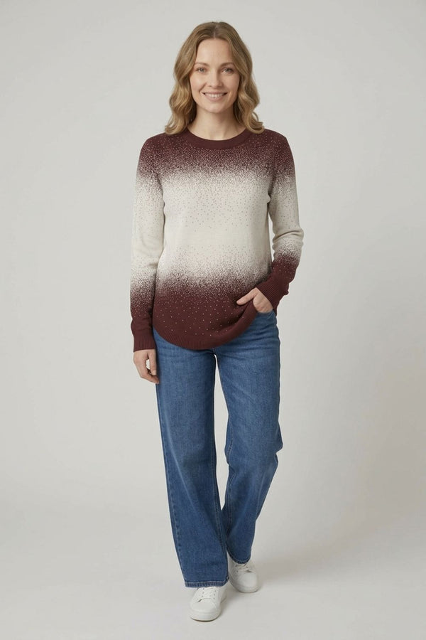 Brown | Printed Long Sleeve Curve Hem Top